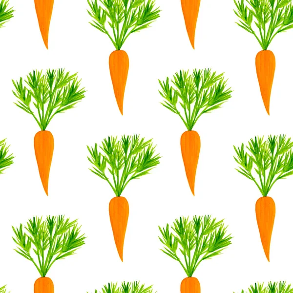 Acquerello modello senza cuciture con carota. Illustrazione eco-alimentare disegnata a mano. Gustose verdure isolate su sfondo bianco — Foto Stock