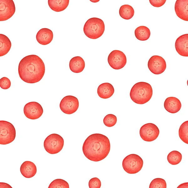 Watercolor cowberry seamless pattern. Hand drawn red berries scattered on white background. Forest plant for design, cards, invitations, wallpaper, wrapping, textile, food packaging. — Stock Photo, Image