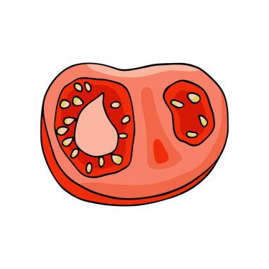 Vektör kırmızı domates. El çizimi, beyaz arka planda izole edilmiş taze domates sebzesi. Yemek malzemeleri karikatür çizimi. Sağlıklı, vejetaryen yemekleri.