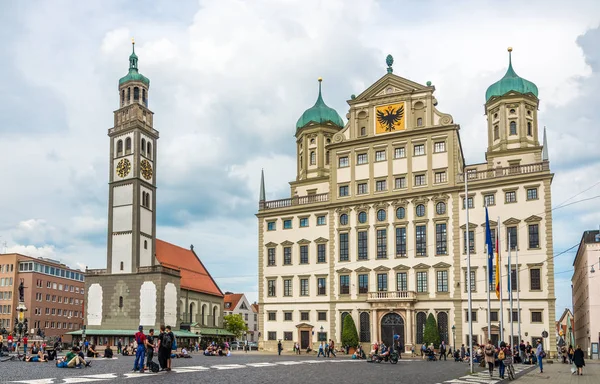 Agosto Germania Maggio 2018 Torre Perlach Edificio Del Municipio Marketplace — Foto Stock