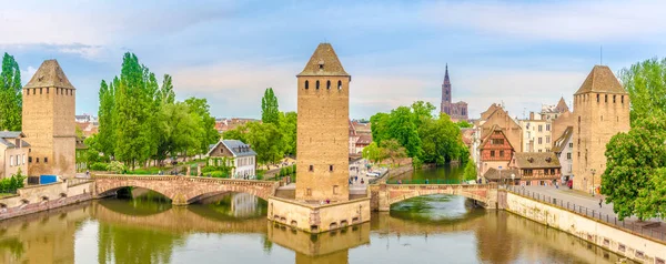 Strasbourg Fransa 2018 Strazburg Ponts Couverts Towers Panoramik Manzaraya Olabilir — Stok fotoğraf