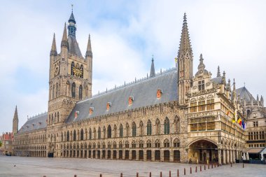 View at the Cloth hall and City hall at the Grote markt of Ypres - Belgium clipart