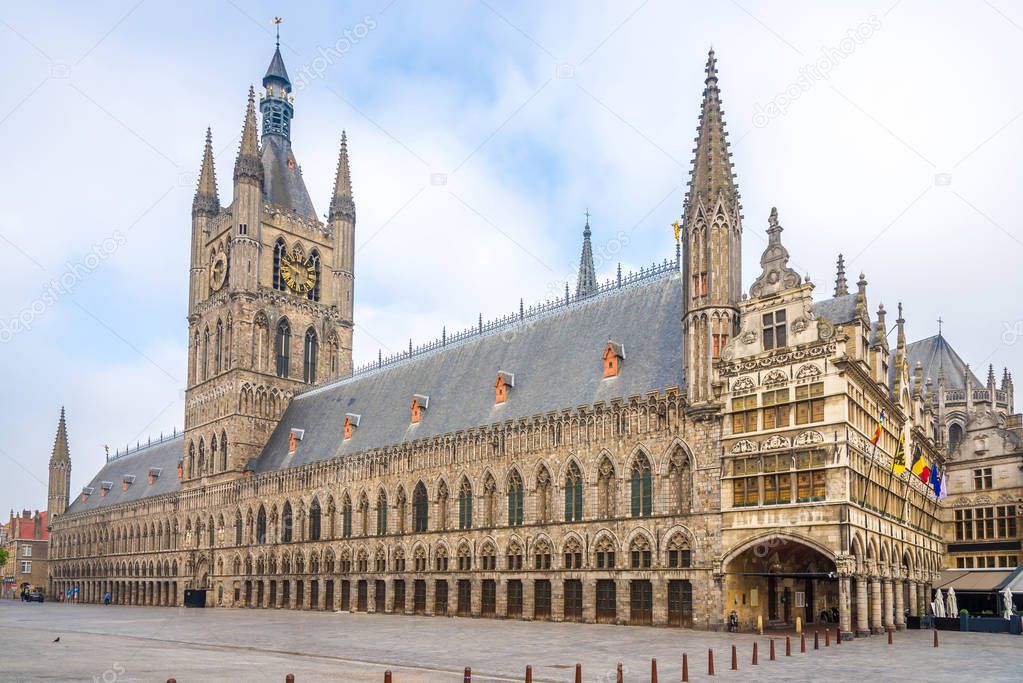 View at the Cloth hall and City hall at the Grote markt of Ypres - Belgium