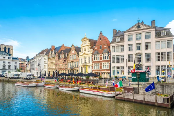 Gent Belgie Možná 2018 Pohled Graslei Řeky Leie Gentu Gent — Stock fotografie