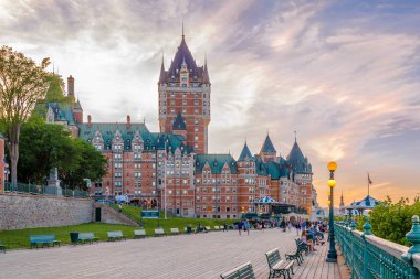 QUEBEC,CANADA - JUNE 16,2018 - View at the Chateau of Frontenac from Dufferin terrasse in Quebec. Quebec is the capital city of the Canadian province of Quebec. clipart