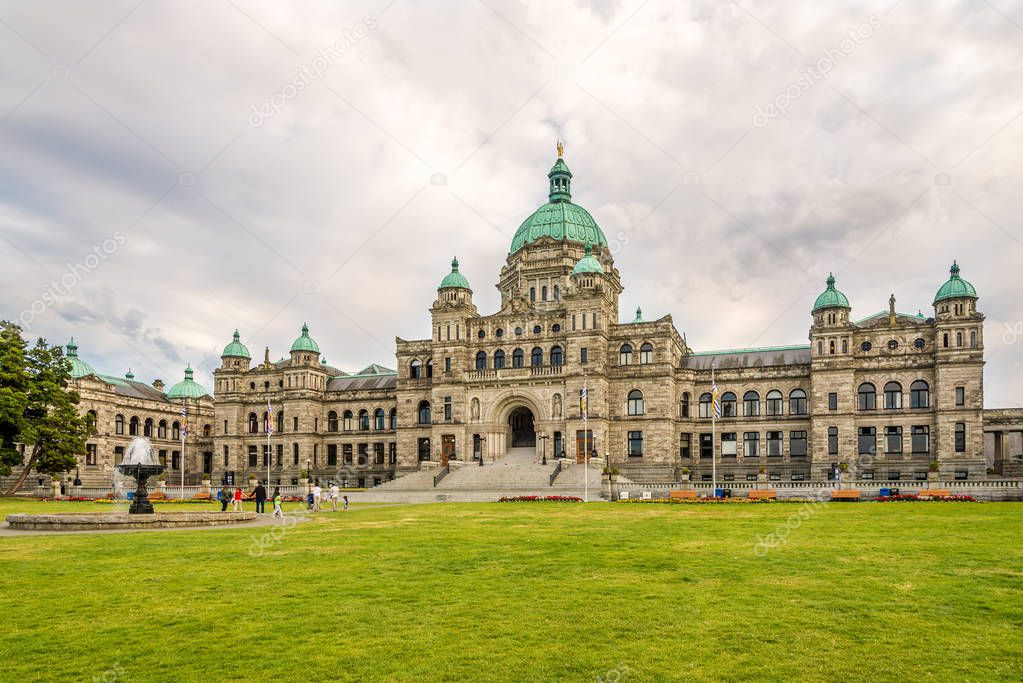 View at the building of British Columbia Parliament in Victoria city, Canada