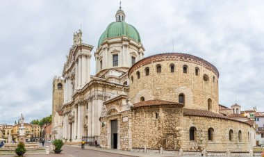 View at the Two cathedrals of Brescia: the Old (at right) and the New (at left), Italy clipart