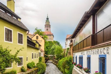 Cesky Krumlov'daki Casle Kulesi'nde manzara - Çek Cumhuriyeti.
