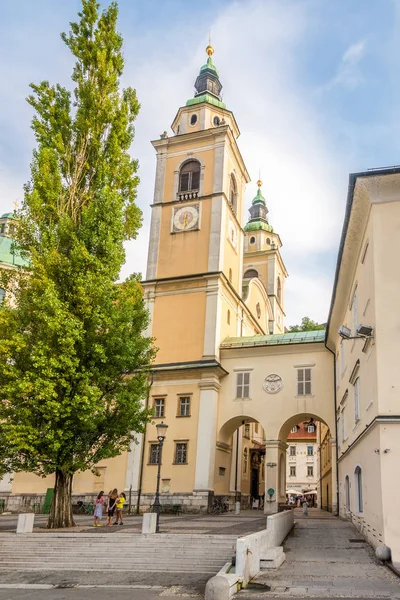 Vista de la Catedral en las calles de Liubliana en Eslovenia — Foto de Stock