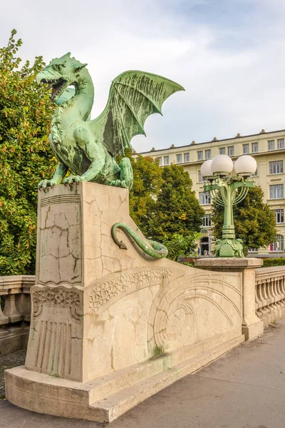 Decoration of Dragon bridge over Ljubljanica river in Ljubljana - Slovenia — Stock Photo, Image