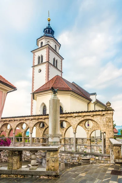 Kranj镇三位一体教堂的观点- -斯洛文尼亚 — 图库照片