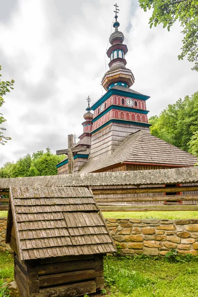 View Wooden Church Protection Blessed Virgin Zboj Bardejovske Kupele Town — Stockfoto