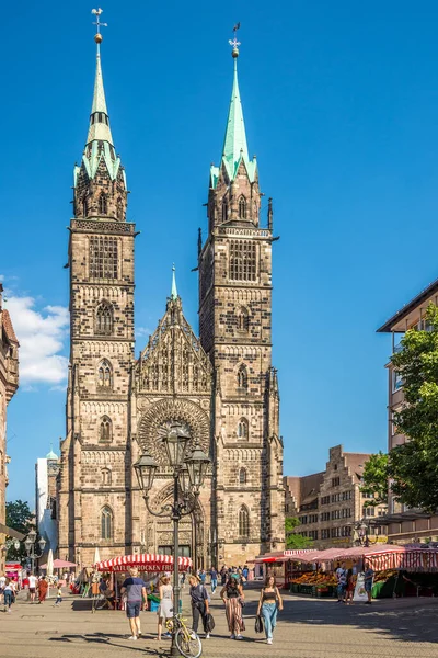 Nuremberg Jermany Harus 2020 Pemandangan Katedral Lorenz Nuremberg Nuremberg Adalah — Stok Foto