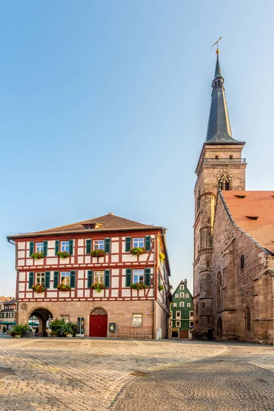 Schwabach Almany Ağustos 2020 Schwabach Kilise Kulesi Olan Belediye Binasına — Stok fotoğraf