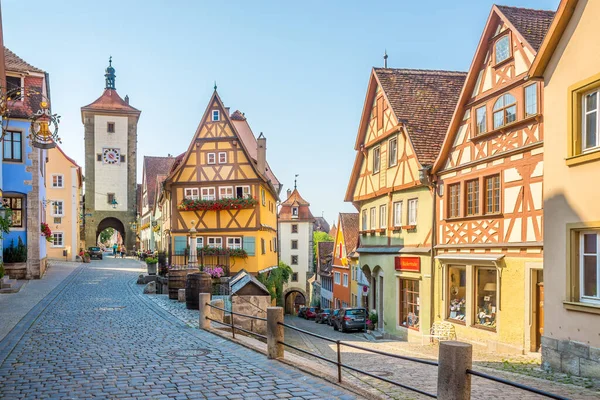 Rothenburg Der Tauber Germany August 2020 Siebersturm Kobolzeller Towers Streets Лицензионные Стоковые Фото