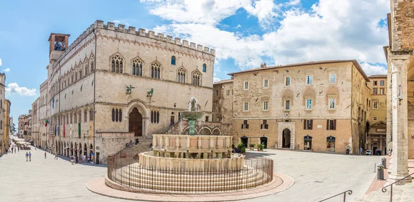 Perugia Włochy Wrzesień 2020 Widok Pałac Priori Fontannę Maggiore Perugii — Zdjęcie stockowe