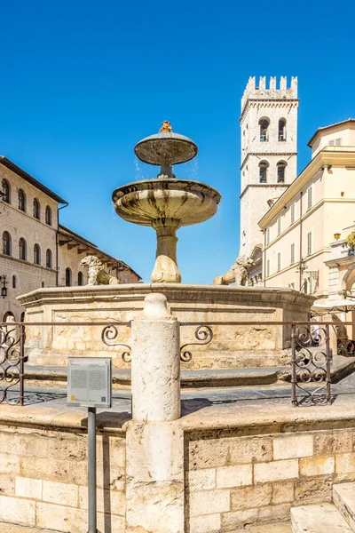 View Fountain Comune Place Assisi Italy — Stock Photo, Image