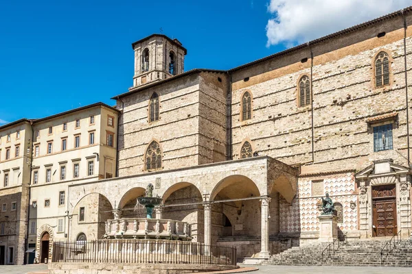 Vista Catedral San Lorenzo Con Fuente Maggiore Perugia Italia — Foto de Stock