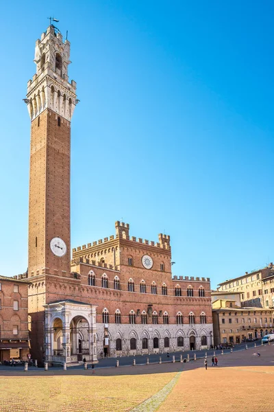 Siena Italia Settembre 2020 Veduta Della Torre Del Mangia Piazza — Foto Stock