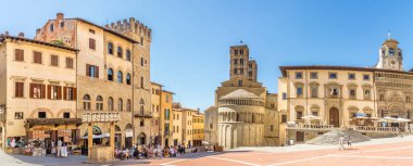 AREZZO,ITALY - SEPTEMBER 5,2020 - Panoramic view at the Piazza Grande (Great place) of Arezzo. Arezzo is a city and the capital of the province of the same name located in Tuscany.  clipart