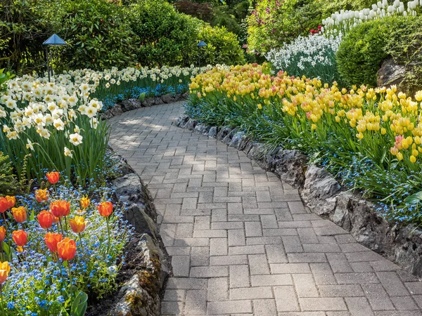 Pasarela pavimentada en el jardín de primavera — Foto de Stock