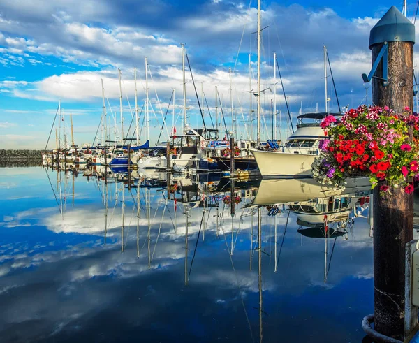 Kikötőben Horgonyzott jachtok, napsütéses nap — Stock Fotó
