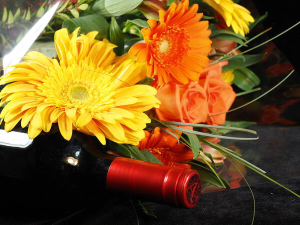 Flowers and wine