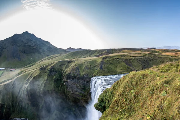 Skogafoss Cachoeira Islândia Incrível Vale Pena Subir Mais 500 Escadas — Fotografia de Stock