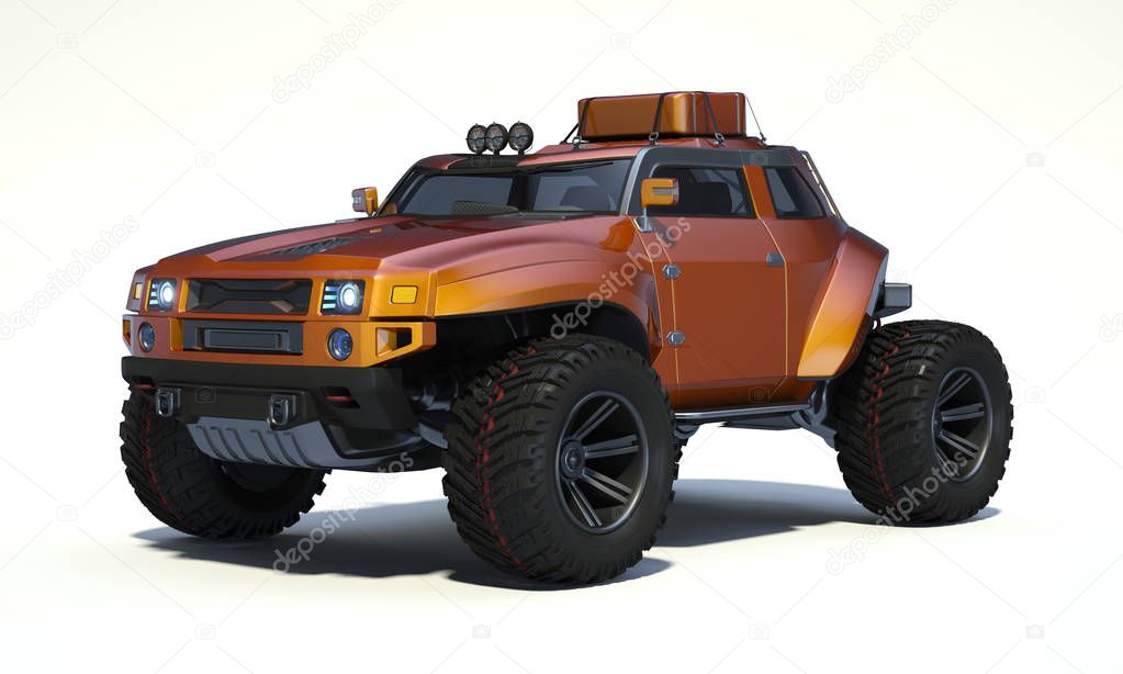 3D rendering of a brand-less generic concept off-road car in studio environment