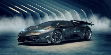 Markasız, jenerik konsept bir arabanın 3 boyutlu çizimi