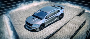 Markasız, jenerik konsept bir arabanın 3 boyutlu çizimi