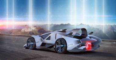 Markasız, jenerik konsept bir arabanın 3 boyutlu çizimi