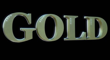 Kelime altın harflerin 3d render, siyah arka plan