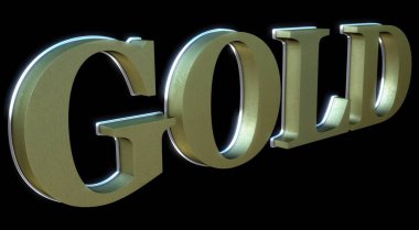 Kelime altın harflerin 3d render, siyah arka plan