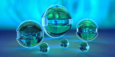 Mavi arka planda soyut şekiller ile renkli 3D illüstrasyon