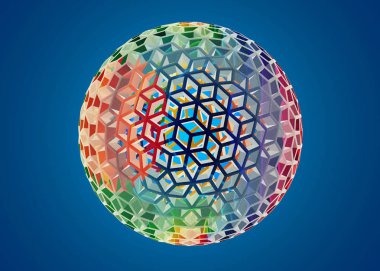 Mavi arka planda soyut şekiller ile renkli 3D illüstrasyon