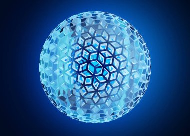 Mavi arka planda soyut şekiller ile renkli 3D illüstrasyon