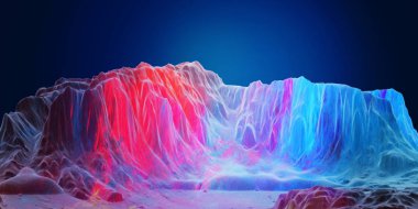 Düşük poli dağların 3d render, renkli illüstrasyon 