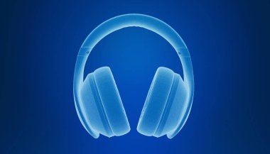 Modern kulaklıkların renkli 3D Rendering, mavi arka plan