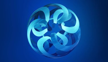 Mavi arka planda soyut şekiller ile renkli 3D illüstrasyon