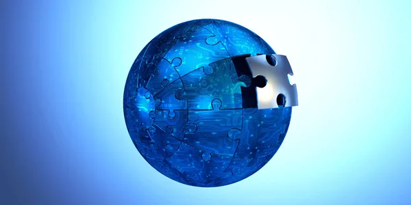 Representación Esfera Del Rompecabezas Fondo Azul —  Fotos de Stock