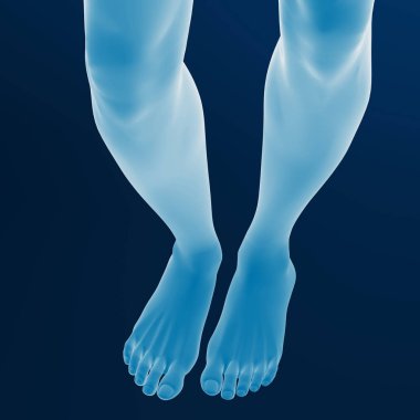 Kadın ayakları, mavi arka plan 3d render 
