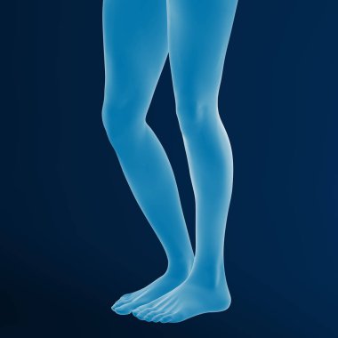 Kadın ayakları, mavi arka plan 3d render 