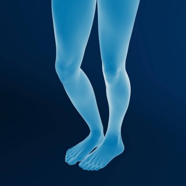 Kadın ayakları, mavi arka plan 3d render 