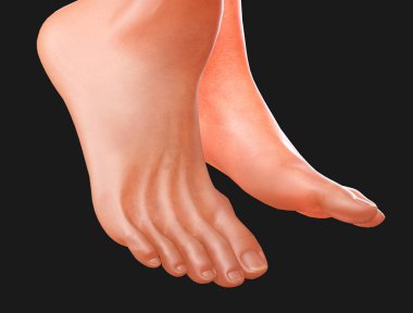 Kadın ayaklar, siyah arka plan renkli 3D render 