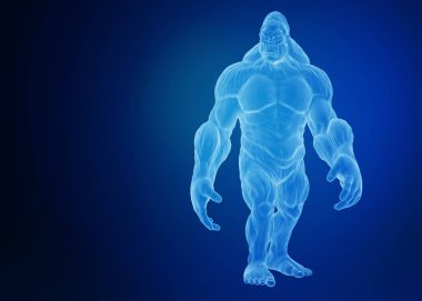 bir goril vücudun 3D render, mavi arka plan