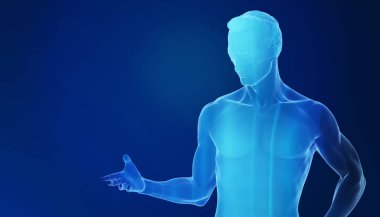 Kaslar ile insan vücudunun 3d render, renkli illüstrasyon