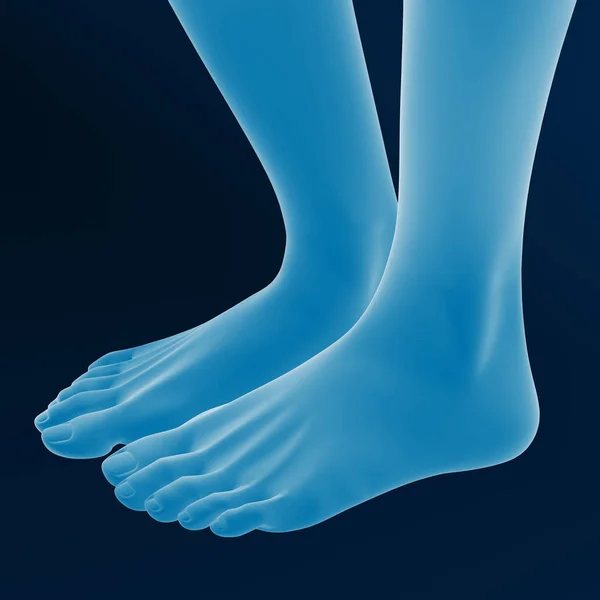Prostorové Vykreslování Ženských Nohou Modré Pozadí — Stock fotografie