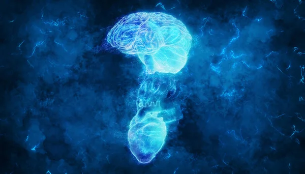 İnsan beyni ve kalbinin renkli 3d render 