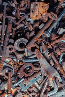 Rusty screws and nails close up